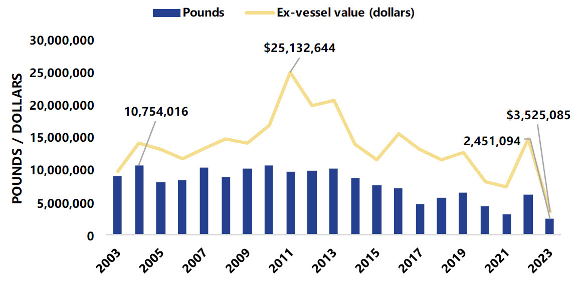 Pink shrimp landings